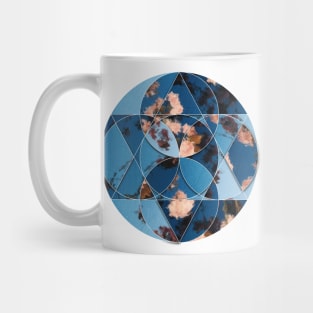 Geometric collage of pink flowers with gradient blue sky pattern oil painting Mug